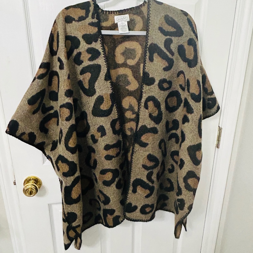 Mud Pie Leopard Print Cape - Brown and Black